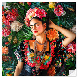Wandsticker Frida Kahlo Vintage-Blumenporträt II
