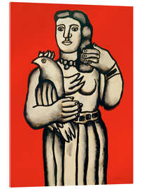 Acrylglasbild Frau mit Vogel auf rotem Hintergrund, 1952 - Fernand Léger