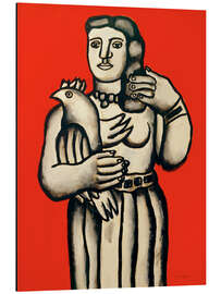 Print på aluminium Woman with bird on red background, 1952 - Fernand Léger