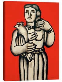 Leinwandbild Frau mit Vogel auf rotem Hintergrund, 1952 - Fernand Léger