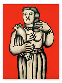 Wandbild Frau mit Vogel auf rotem Hintergrund, 1952 - Fernand Léger