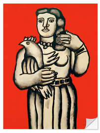 Wandsticker Frau mit Vogel auf rotem Hintergrund, 1952