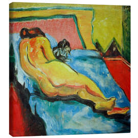 Leinwandbild Liegender Akt mit Katze - Max Pechstein