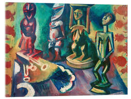 Tableau en verre acrylique Still life with exotic sculptures, 1918 - Max Pechstein