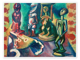 Wandbild Stillleben mit exotischen Plastiken, 1918 - Max Pechstein