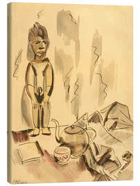 Leinwandbild Stilleben mit Teekanne, Pfeife und afrikanischer Figur - Max Pechstein