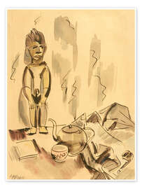 Wandbild Stilleben mit Teekanne, Pfeife und afrikanischer Figur - Max Pechstein