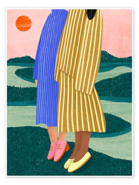 Wandbild Freunde mit gestreiften Kleidern - Bea Müller