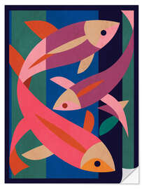 Wandsticker Abstraktes Fisch-Trio