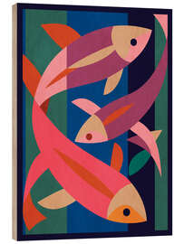 Holzbild Abstraktes Fisch-Trio