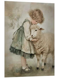 Hartschaumbild Mädchen umarmt Lamm - Olga Telnova