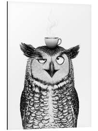 Alubild Eule mit Kaffee