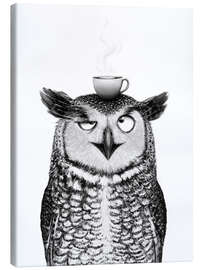 Leinwandbild Eule mit Kaffee