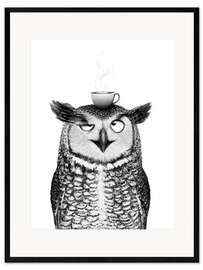 Gerahmter Kunstdruck Eule mit Kaffee