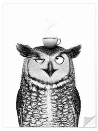Wandsticker Eule mit Kaffee
