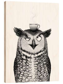 Holzbild Eule mit Kaffee