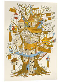 Acrylglasbild Vogelstadt Illustration voller Details für Vogelliebhaber - Patruschka