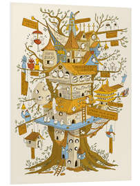 Hartschaumbild Vogelstadt Illustration voller Details für Vogelliebhaber - Patruschka