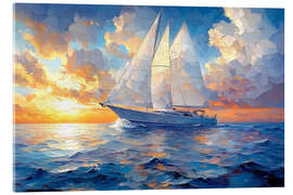 Acrylglasbild Weißes Segelboot auf dem Meer - Maria Tuzhilkina