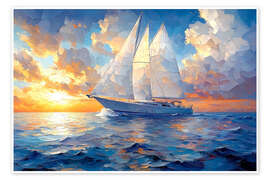 Wandbild Weißes Segelboot auf dem Meer - Maria Tuzhilkina
