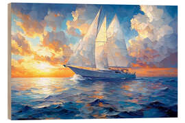 Holzbild Weißes Segelboot auf dem Meer - Maria Tuzhilkina