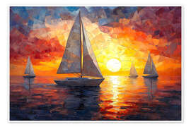 Wandbild Sonnenuntergang auf See - Maria Tuzhilkina