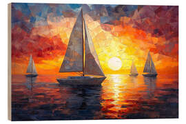 Holzbild Sonnenuntergang auf See - Maria Tuzhilkina