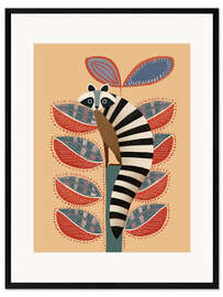 Gerahmter Kunstdruck Waschbär im Garten