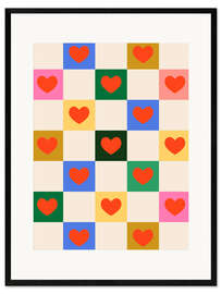 Gerahmter Kunstdruck Herz-Schachbrett für Valentinstag