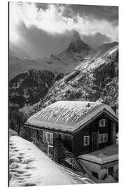 Tableau en aluminium Matterhorn with an old wooden house in snow, Switzerland - Christian Müringer