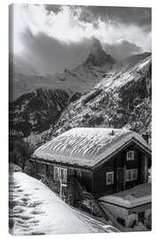 Leinwandbild Matterhorn mit altem Holzhaus tief verschneit, Schweiz - Christian Müringer