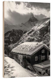 Holzbild Matterhorn mit altem Holzhaus tief verschneit, Schweiz - Christian Müringer