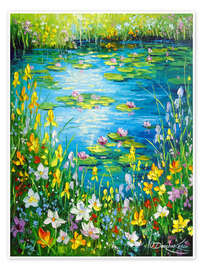 Wandbild Teich am blühenden Ufer - Olha Darchuk