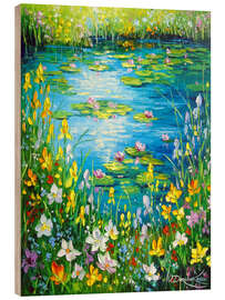 Holzbild Teich am blühenden Ufer - Olha Darchuk