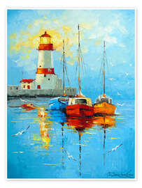 Wandbild Ein ruhiger Hafen am Leuchtturm - Olha Darchuk