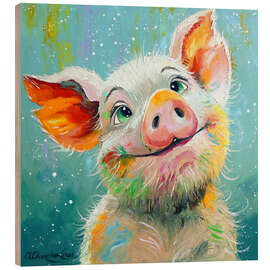 Holzbild Glückliches Ferkel - Olha Darchuk