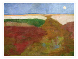 Poster Mond über Feldern, 1900