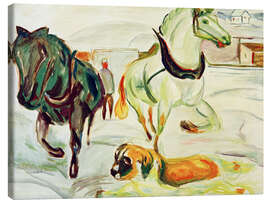 Leinwandbild Pferde im Geschirr im Schnee mit Bernhardiner - Edvard Munch