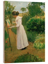 Holzbild Paula Modersohn Becker malt im Garten - Otto Modersohn
