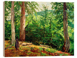 Holzbild Schäfer mit Schafherde im Taunus, 1927 - Philipp Franck
