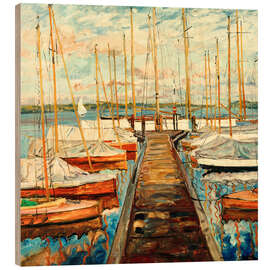 Holzbild Bootssteg mit Segelbooten, 1932 - Philipp Franck