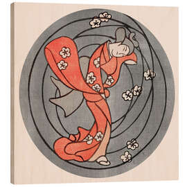 Holzbild Geisha im roten Kimono - Asai Chū