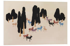 Hartschaumbild Rehe und Hirsche - Asai Chū