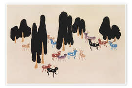 Wandbild Rehe und Hirsche - Asai Chū