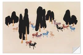 Wall sticker Herd of deer - Asai Chū