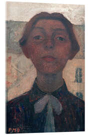 Tableau en verre acrylique Self-portrait before window view on Parisian houses, 1900 - Paula Modersohn-Becker
