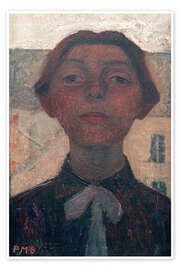 Wandbild Selbstporträt vor Fensterblick auf Pariser Häuser, 1900 - Paula Modersohn-Becker