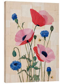 Holzbild Pastellfarbene Mohnblumen - DejaReve