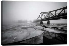 Leinwandbild Glienicker Brücke im Nebel mit Eisschollen - Filtergrafia