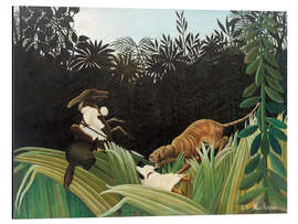 Print på aluminium Scout attacked by a tiger, 1904 - Henri Rousseau